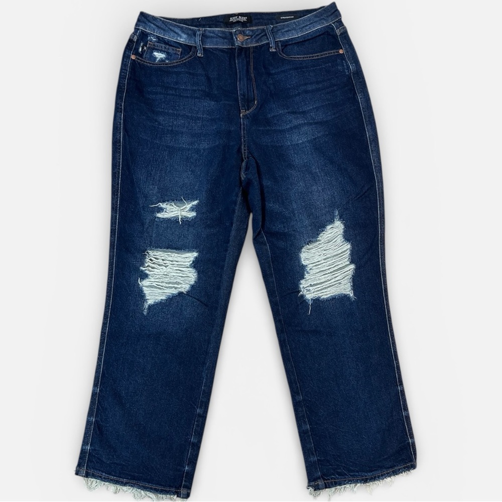 Judy Blue DISTRESSED STRAIGHT LEG JEANS IN DARK BLUE JB88819 Women’s 16W NWOT